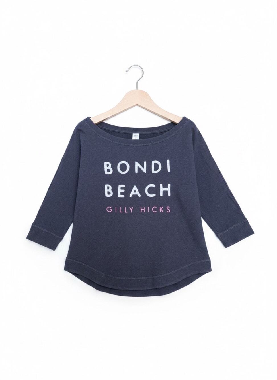 Gilly Hicks Sequined Graphic Off The Shoulder Sweatshirt, Size M, Navy Blue